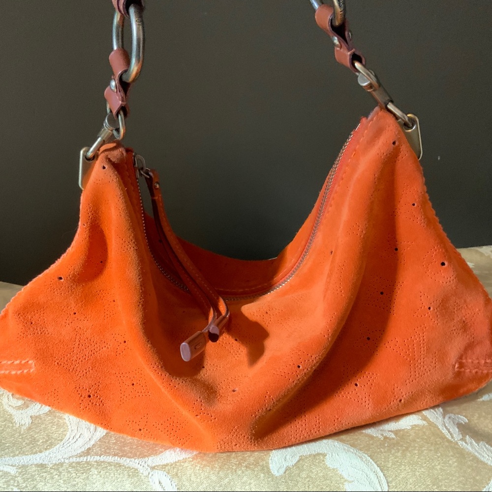Louis Vuitton Onatah orange Suede hand bag.  KUST DROPPED in price